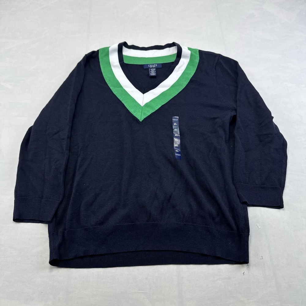 NWT Chaps Women's XL Navy Green White Cricket V-Neck Sweater